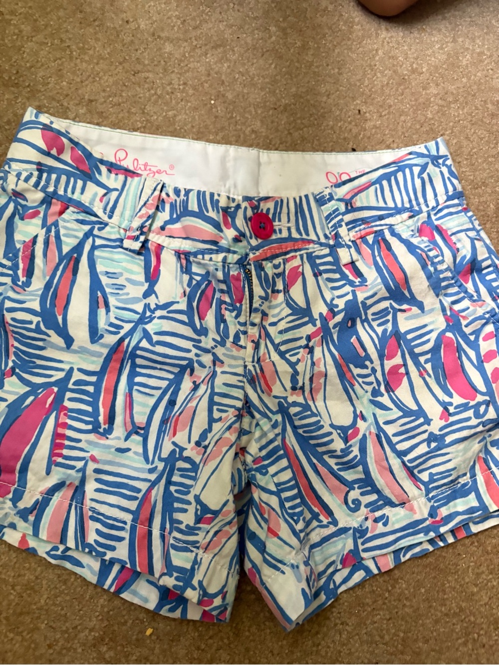 Lilly Pulitzer White Cotton Sailboat Print Shorts with Blue & Pink Accents